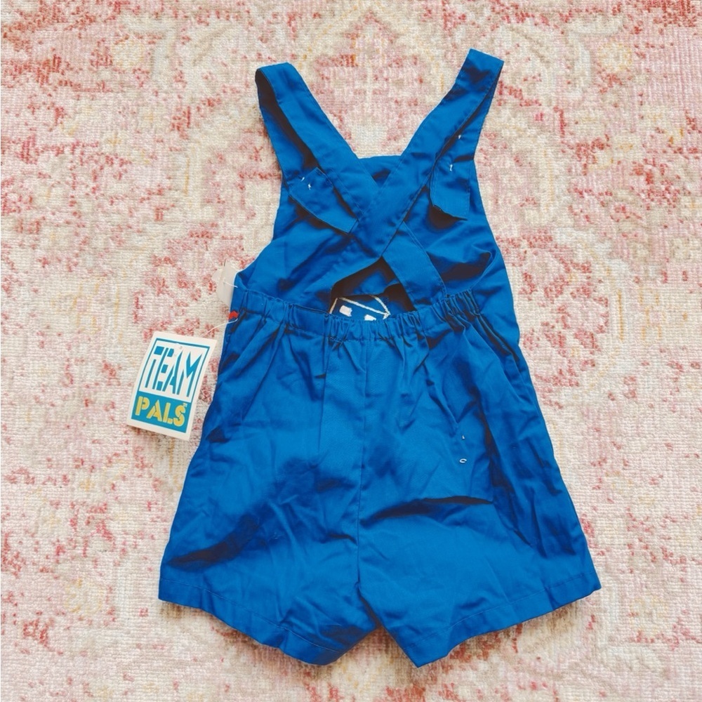 Team Pals, Blue Train Print Kids Overalls - Picture 2 of 5